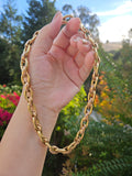 Vintage 18K Yellow Rose Two Tone Gold Chunky Oval Link Necklace Chain 17"