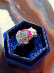 14k Yellow Gold Old Cut Diamond Ruby Tank Ring | Indulgems | Vintage