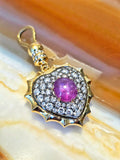 14k Yellow Gold & Sterling Silver 3ct Star Pink Sapphire Diamond Heart Locket Pendant | Indulgems | Aurora