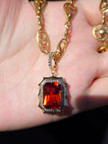 14k Yellow Gold 11ct Hessonite Garnet Pendant | Indulgems | Aurora Halo