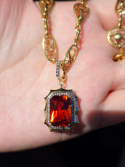 14k Yellow Gold 11ct Hessonite Garnet Pendant | Indulgems | Aurora Halo