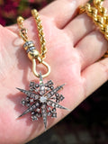 18k Yellow Gold & Silver Rose-cut Diamond Star Brooch Pendant | Indulgems | Antique