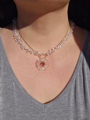 14k Yellow Gold Handcarved White Quartz Flower with Pink Tourmaline & Diamond | Indulgems | Designs in Real Gold