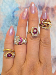 18k Solid Gold Mid Century Diamond Ruby Bypass-style Ring Size 4.5 | Indulgems | Vintage