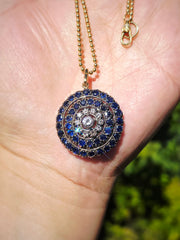 Antique Diamond & Blue Sapphire Brooch in 14k Gold and Silver | Indulgems