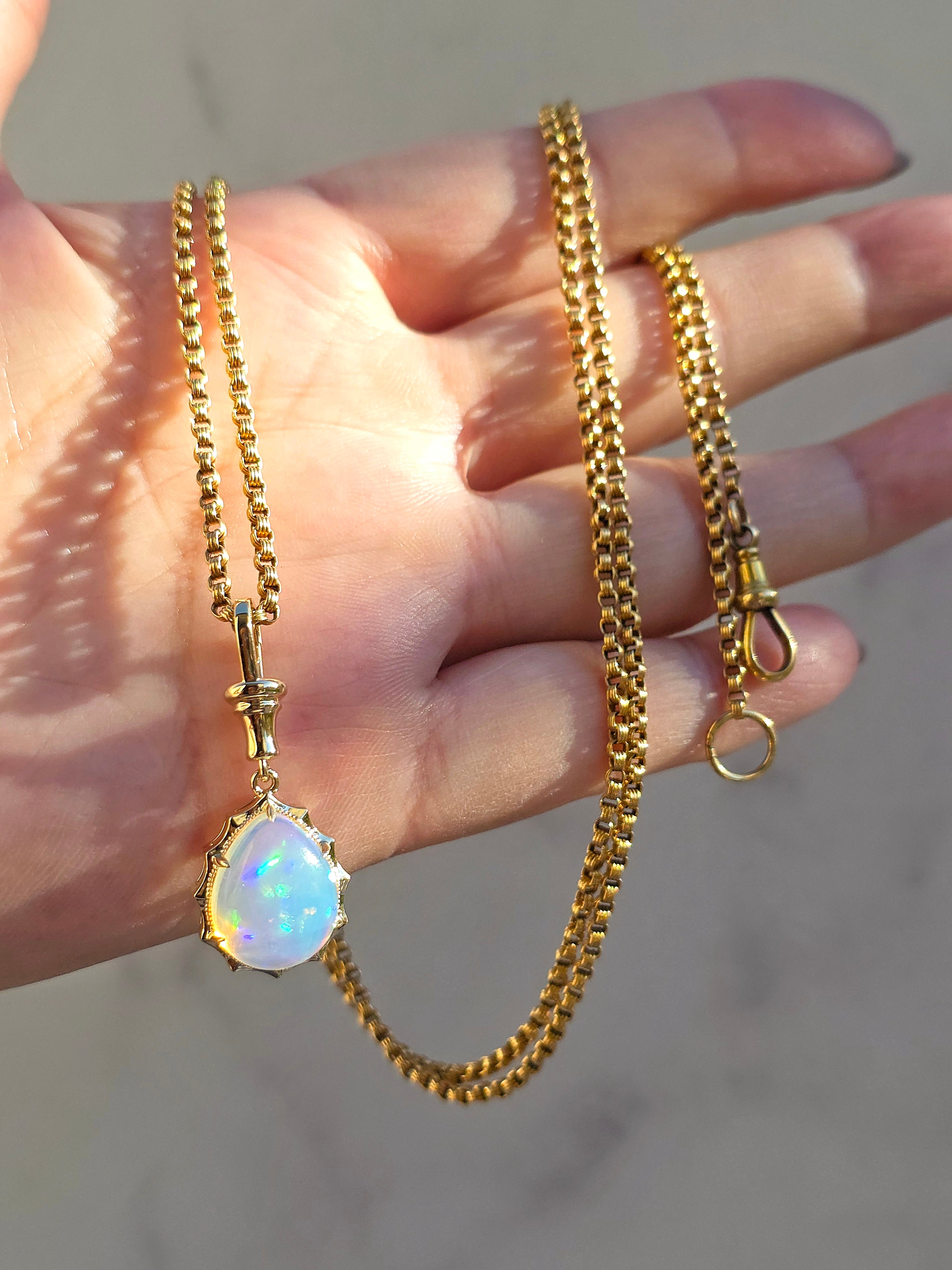 14k Yellow Gold Aurora Pendant with Ethiopian Opal Cabochon | Indulgems