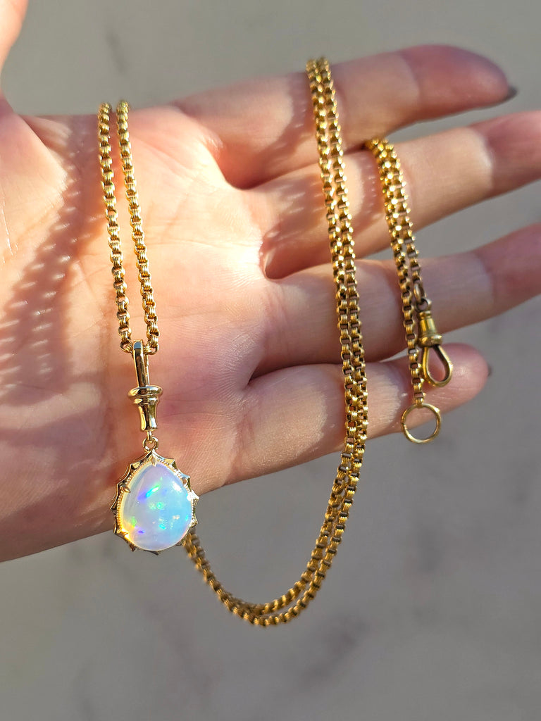 14k Yellow Gold Aurora Pendant with Ethiopian Opal Cabochon | Indulgems
