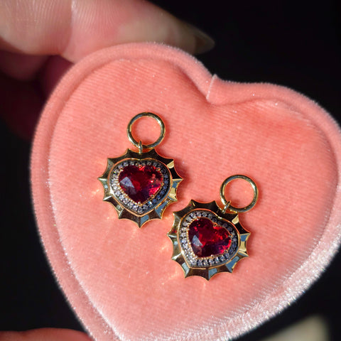 14k Yellow Gold Burmese Spinel Heart Earring Charms | Indulgems | Aurora Halo