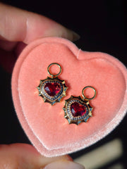 14k Yellow Gold Burmese Spinel Heart Earring Charms | Indulgems | Aurora Halo