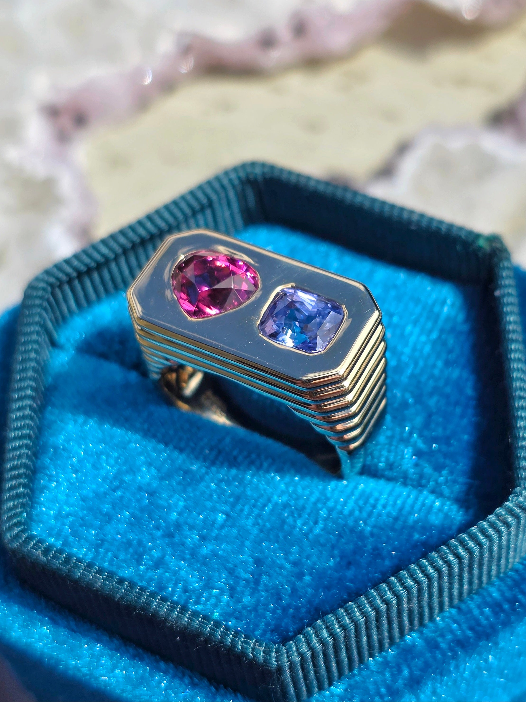14k Yellow Gold Malaya Garnet & Ceylon Sapphire Ring Size 8 | Indulgems