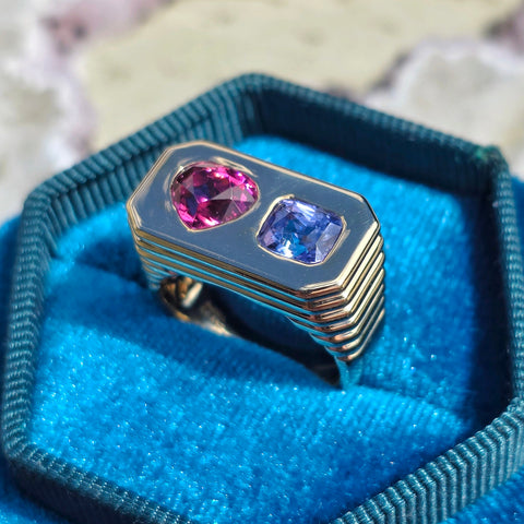 14k Yellow Gold Malaya Garnet & Ceylon Sapphire Ring Size 8 | Indulgems