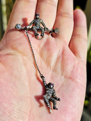 Silver Antique Paste Monkey Dangly Brooch | Indulgems