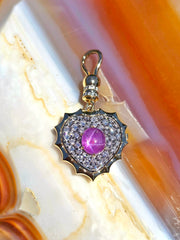 14k Yellow Gold & Sterling Silver 3ct Star Pink Sapphire Diamond Heart Locket Pendant | Indulgems | Aurora