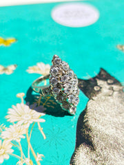18K Solid White Gold Diamond Navette Ring Size 4.5 | Antique Jewelry | Designs in Real Gold | Indulgems