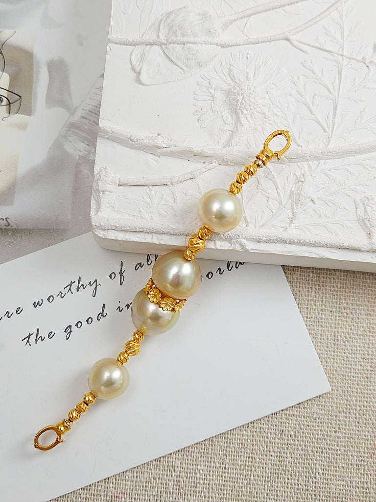 Necklace Extender - Golden South Sea Pearl Flower Wreath 18K Gold