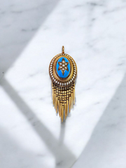 Antique 18K Yellow Gold Pearl and Enamel Pendant with Tassel Fringe | Indulgems | Designs in Real Gold