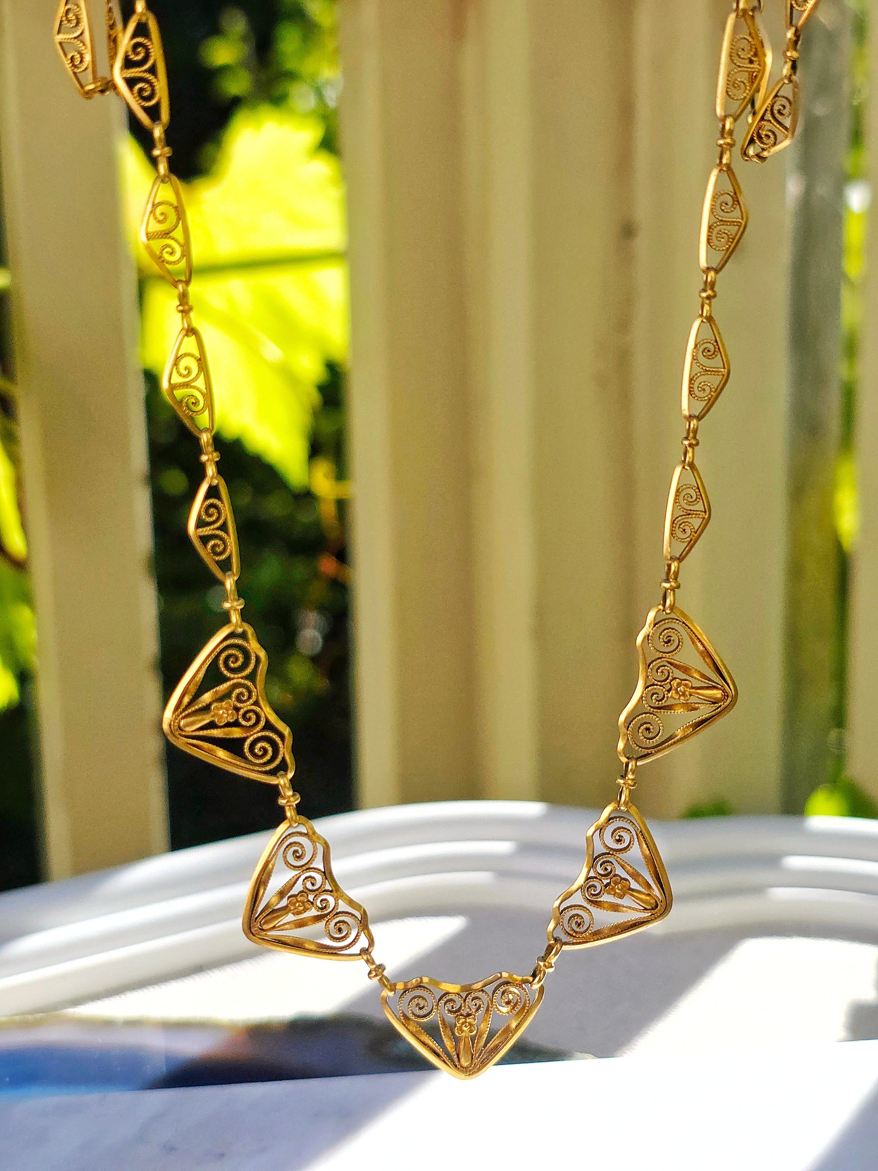 18k Solid Gold Antique French Filigree Necklace | Indulgems