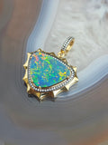 14k Yellow Gold Aurora Halo Australian Opal Pendant | Indulgems