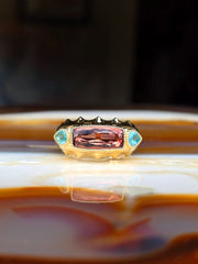 14k Solid Gold Pink Tourmaline & Apatite Gemstone Band Ring Size 8 | Indulgems | Aurora