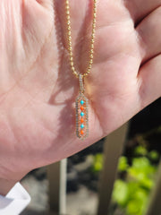 14k Yellow Gold Diamond Turquoise Coral Little Shield Pendant | Indulgems