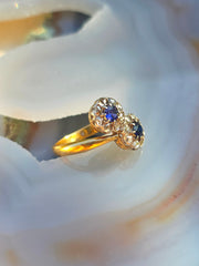 Antique 18k Gold Sapphire & Rose-Cut Diamond Ring size8.5 | Indulgems