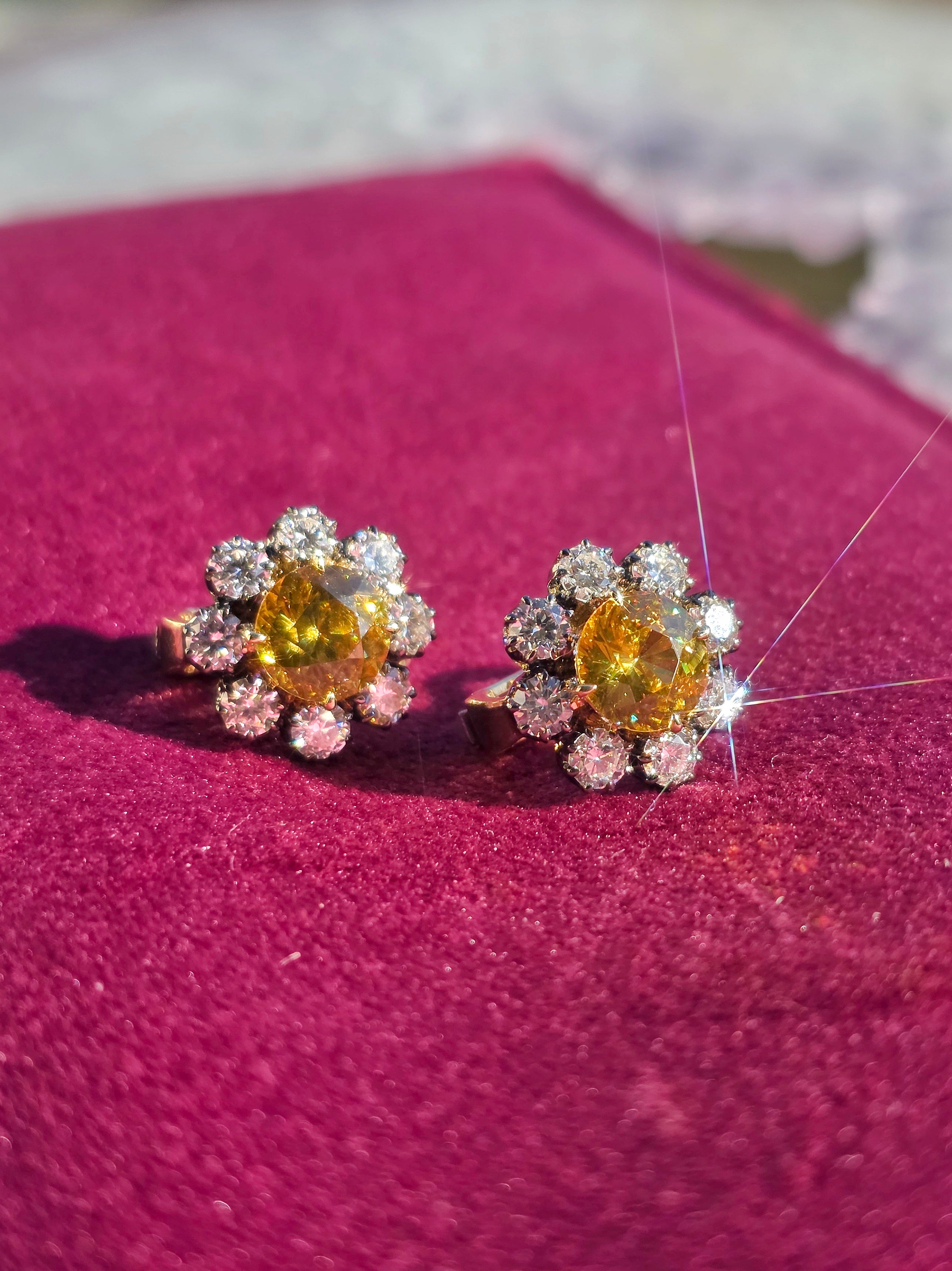 14k Yellow Gold Sphene & Diamond Omega Earrings | Indulgems | Diana Collection