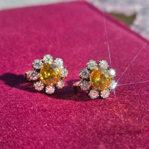 14k Yellow Gold Sphene & Diamond Omega Earrings | Indulgems | Diana Collection