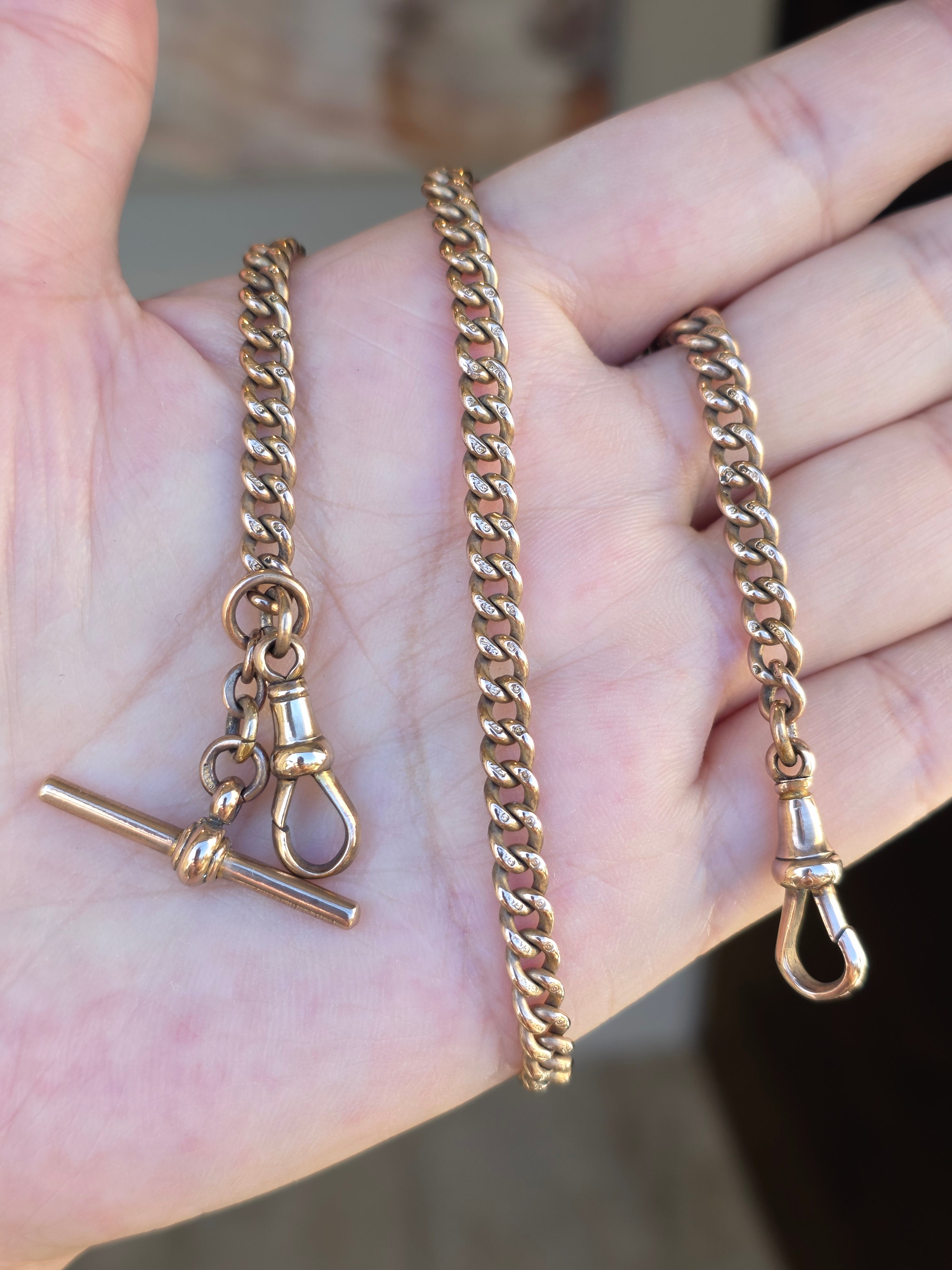 Antique 9k Rose Gold Watch Chain T Bar Necklace | Indulgems