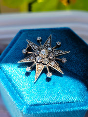 14K Yellow Gold & Silver - Antique Diamond Star Brooch | Indulgems | Designs in Real Gold