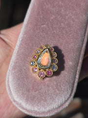 14k Yellow Gold Madagascar Rainbow Moonstone & Multicolor Spinel Pendant Clip | Indulgems | Starlit Collection