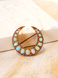 12K Gold Antique Opal & Diamond Crescent Moon Brooch Pendant