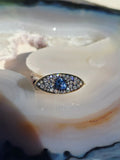 14k Yellow Gold & Platinum Cornflower Blue Sapphire and Lab-Grown Diamond Ring sz 7 | Indulgems | Luna Collection