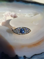 14k Yellow Gold & Platinum Cornflower Blue Sapphire and Lab-Grown Diamond Ring sz 7 | Indulgems | Luna Collection
