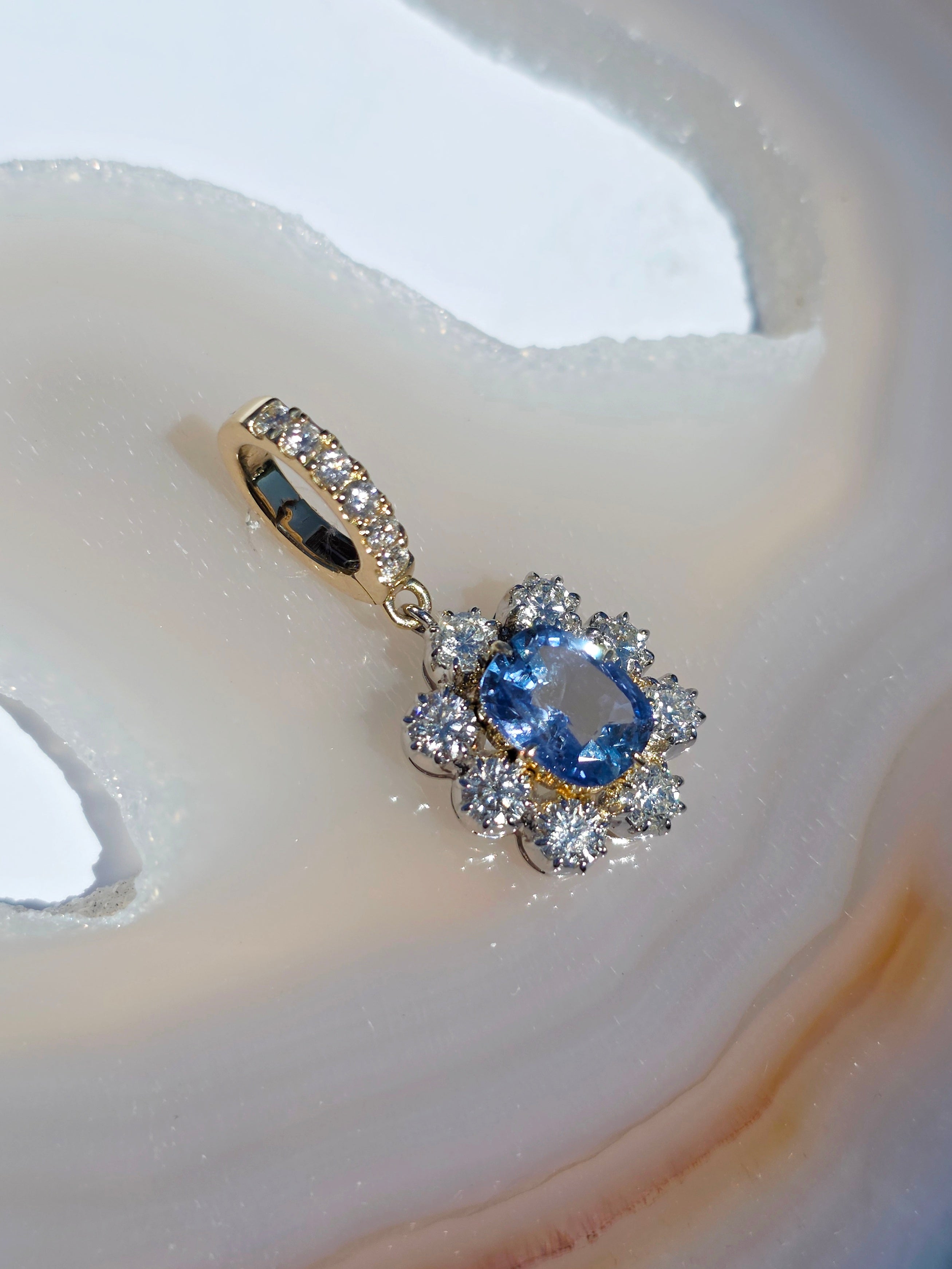 14k Solid Gold Unheated Sapphire Natural Diamond Pendant | Indulgems | Diana Collection