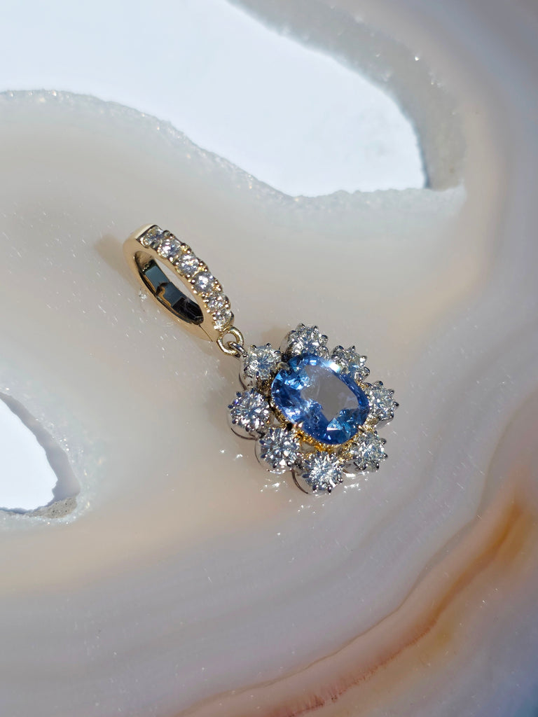 14k Solid Gold Unheated Sapphire Natural Diamond Pendant | Indulgems | Diana Collection
