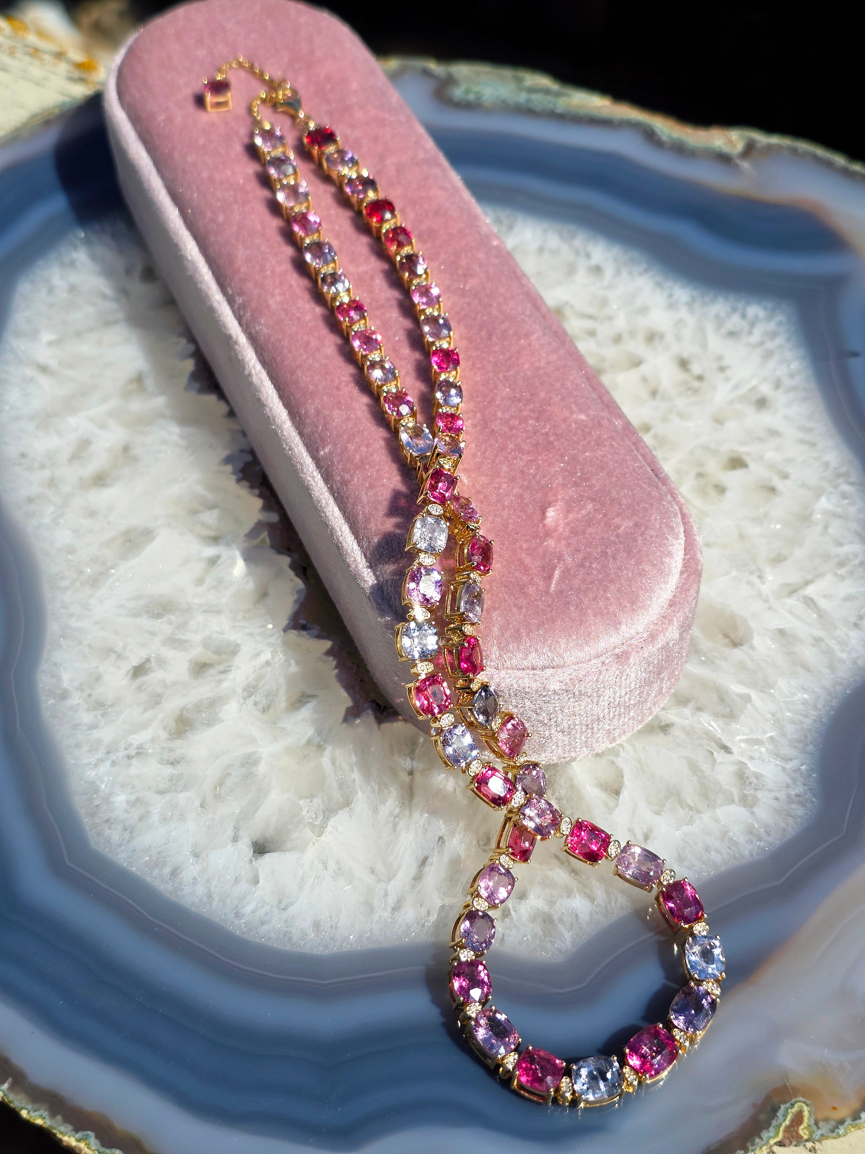 14k Yellow Gold 44ct Burmese Spinel Tennis Necklace | Indulgems