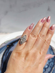 18K Solid White Gold Diamond Navette Ring Size 4.5 | Antique Jewelry | Designs in Real Gold | Indulgems