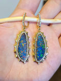 14k Yellow Gold Australian Opal Aurora Halo Earrings | Indulgems