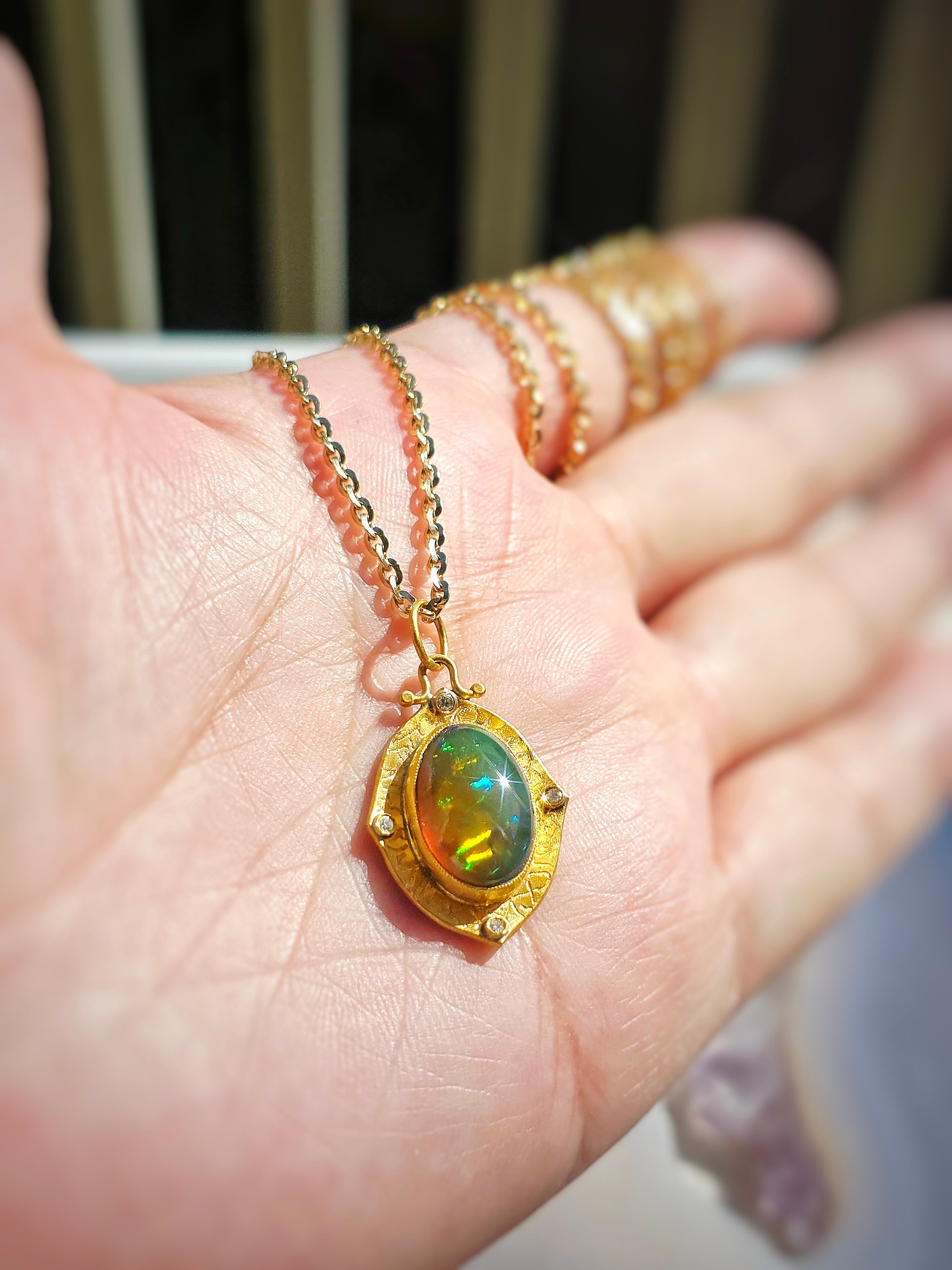 Opal Diamond 24K Gold Pendant