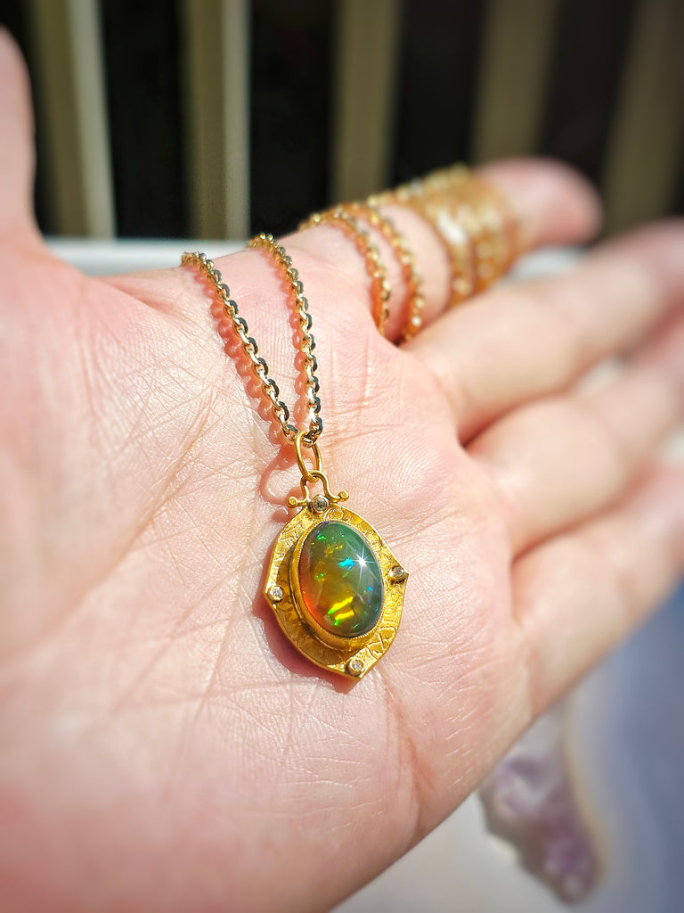 Opal Diamond 24K Gold Pendant