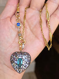 14k Yellow Gold & Platinum Large Emerald and Tanzanite Heart Locket Pendant | Indulgems