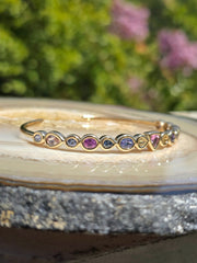 14k Yellow Gold Chubby Donut Bezel Fancy Sapphire Cuff Bangle | Indulgems