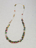 Multicolor Tourmaline Gemstone Briolette Freshwater Pearl Rainbow Moonstone 18K Yellow Gold Halfsie Necklace