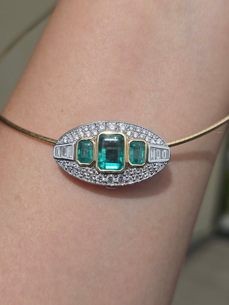 Platinum & 14K Yellow Gold Zambian Emerald Diamond Pendant Clip | Indulgems