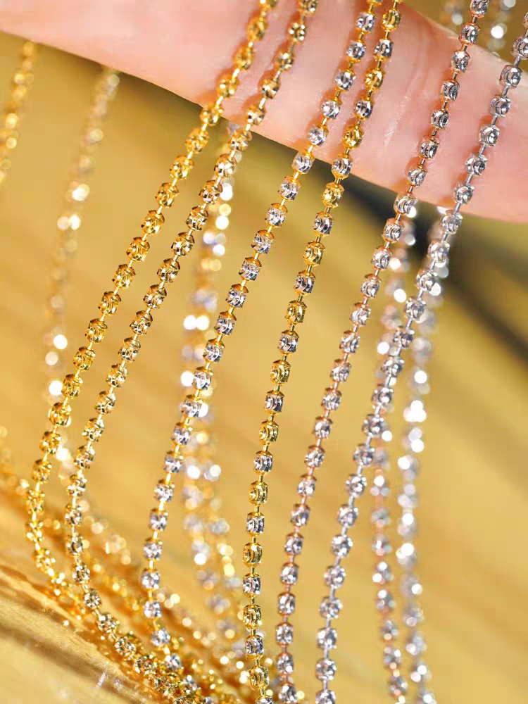 18K Yellow Gold Firecracker Laser Cut Bead Chain Necklace 19"