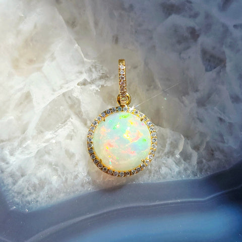 18k Yellow Gold Opal& Diamond Halo Pendant | Indulgems