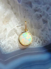18k Yellow Gold Opal& Diamond Halo Pendant | Indulgems