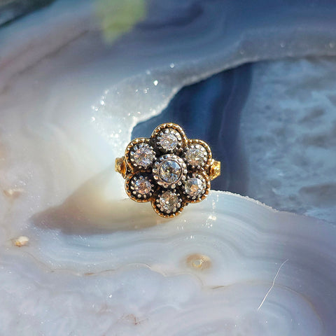 Antique 18k Gold and Silver Daisy Diamond Ring | Indulgems