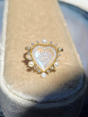 18k Solid Gold Handcarved Rainbow Moonstone All-seeing Eye Motif Heart Ring Pendant | Indulgems | Designs in Real Gold