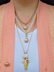 14k Yellow Gold Madagascar Rainbow Moonstone Aurora Halo Pendant | Indulgems